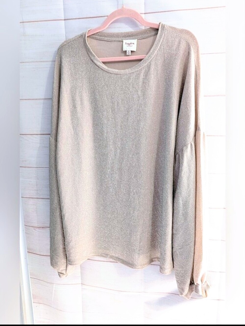 Nwot Hayden Metallic Beige Shimmery Crewneck Puffy Sleeve Blouse  Size 1X